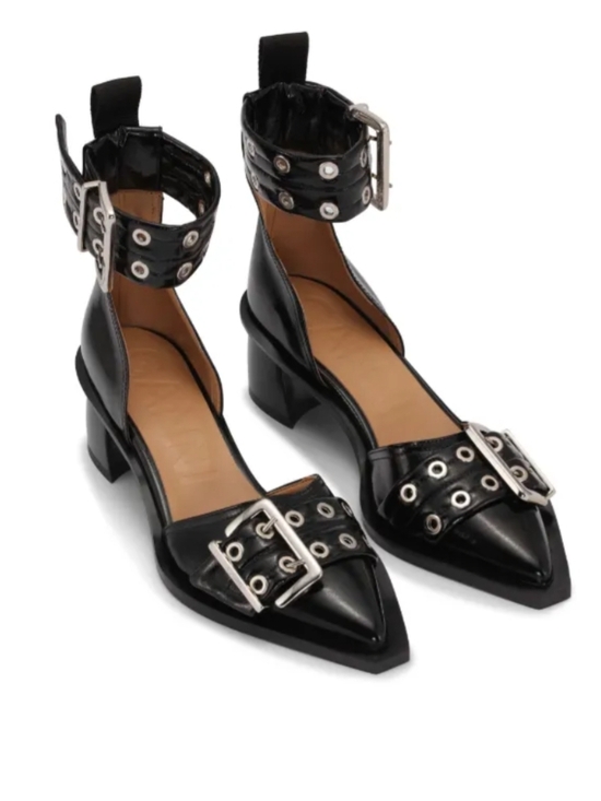 Ganni Shoes - Ganni Black Pointed Buckle Ankle-Strap Heels With Box And Dust bag